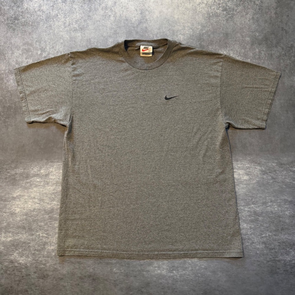 Vintage 90s Nike White Tag T Shirt Mens Large Gray Embroidered Mini Swoosh USA
